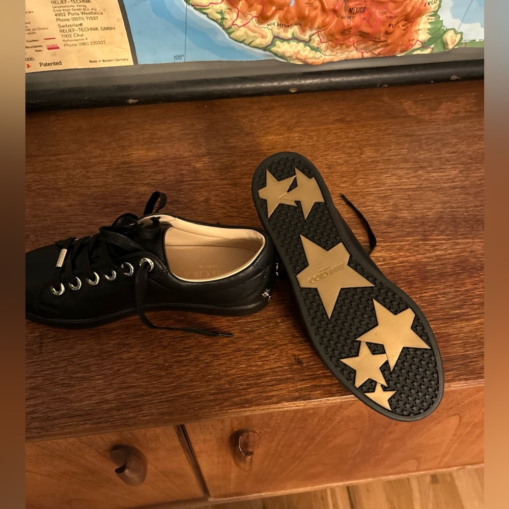 Jimmy Choo Sneakers Black Leather With Golden Stars. Never worn.